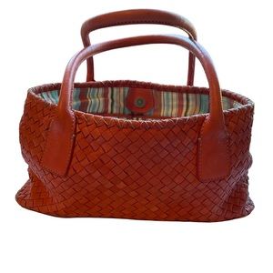 Fossil Orange Woven Leather Tote Bag